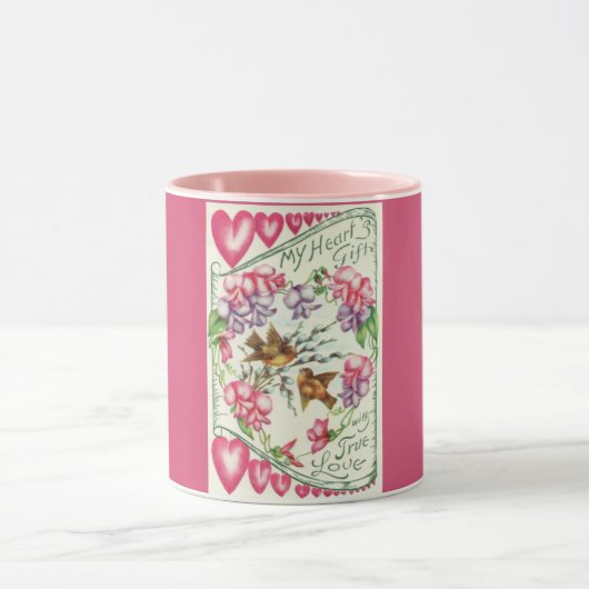 Mug Inséparables Vintage Saint Valentin rose (Centre)