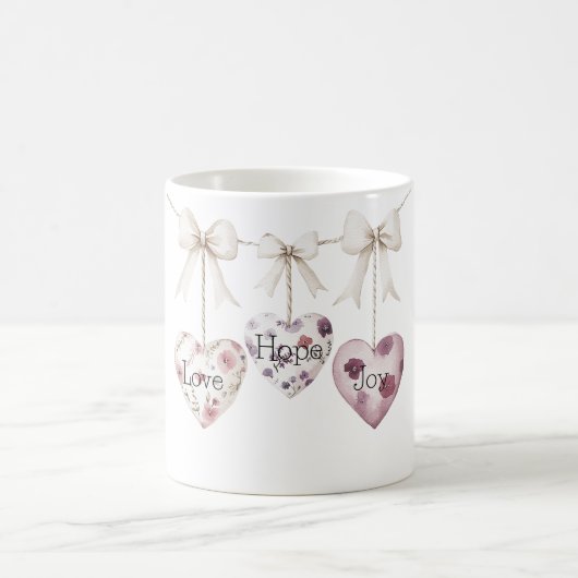 Mug Inspirational Floral Love Hope Joy Heart Bow (Centre)