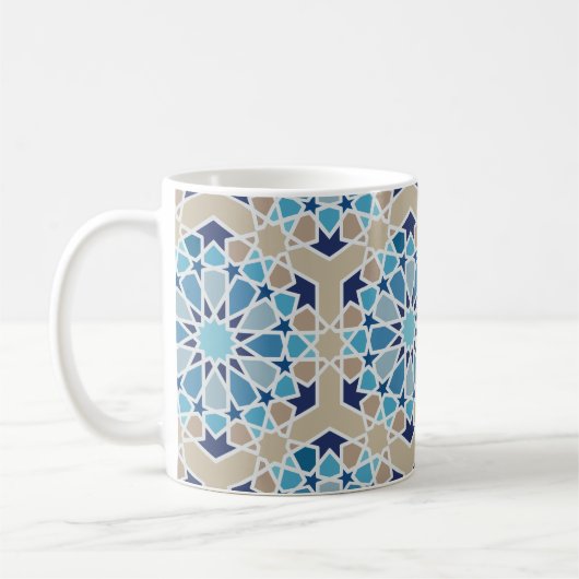 Mug Inspiré par le carrelage arabe Beige et bleu (Gauche)