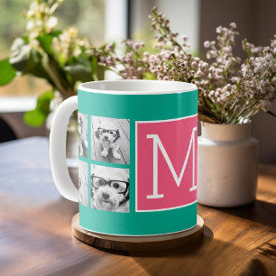 Mug Instagram Teal & Rose Chaud Monogramme Collage de