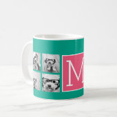 Mug Instagram Teal & Rose Chaud Monogramme Collage de (Devant gauche)