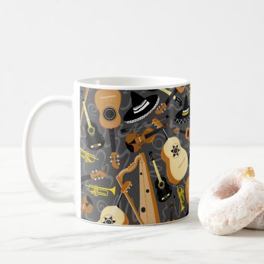 Mug Instruments de dessin animé Mariachi Band (Avec donut)