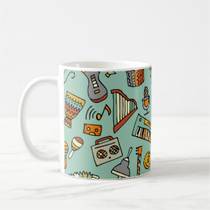 Mug Instruments de musique, motif de croquis vintage.