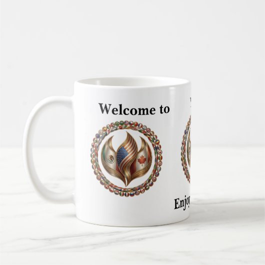Mug International Unity Flame with World Flags Emblem  (Gauche)