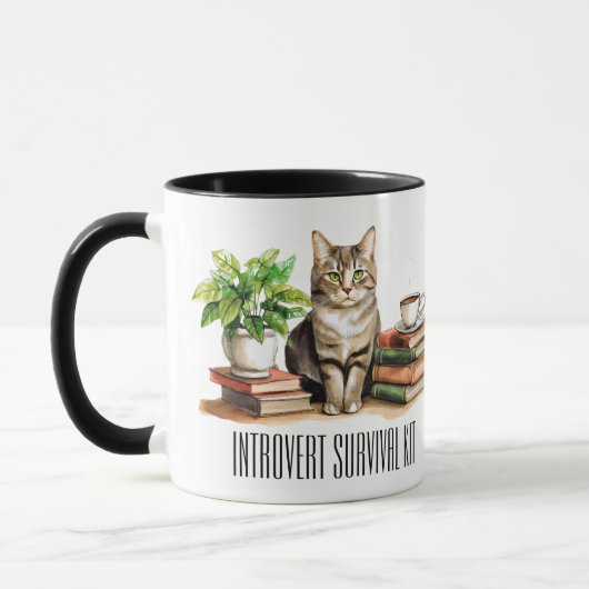Mug Introvert kit de survie (Cat, plante, café, livres (Gauche)