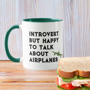 Mug Introverti mais heureux de parler d'avions, drôle