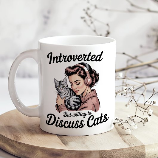 Mug "Introverti Mais Prêt à Discuter des Chats" Drôle