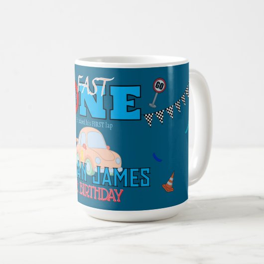 Mug Invitation anniversaire 1ère année garçon bleu mod (Devant droit)
