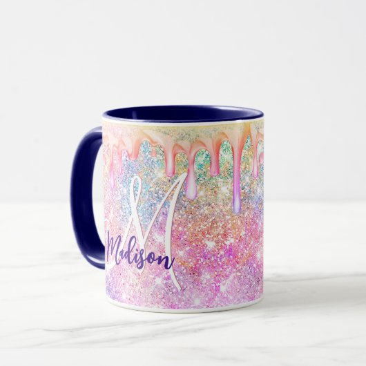 Mug Iridescente licorne rose faux parties scintillant (Devant gauche)