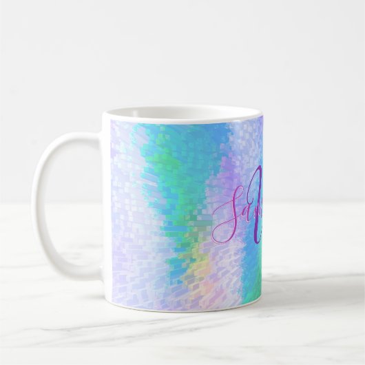 Mug Iridescente Monogrammé Élégant Holographique (Gauche)