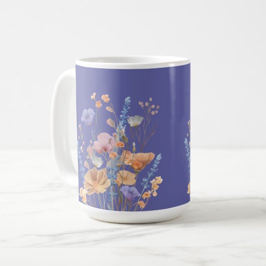 Mug Iris Bleu Violet Frontière Florale Été (Devant gauche)