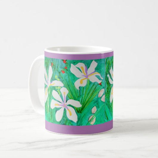 Mug Iris de blanc d'aquarelle (Devant gauche)