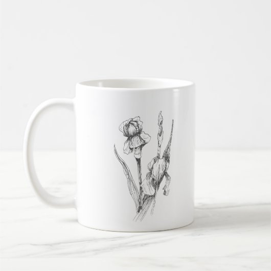 Mug Iris dessinés à la main, Art botanique, Impression (Gauche)