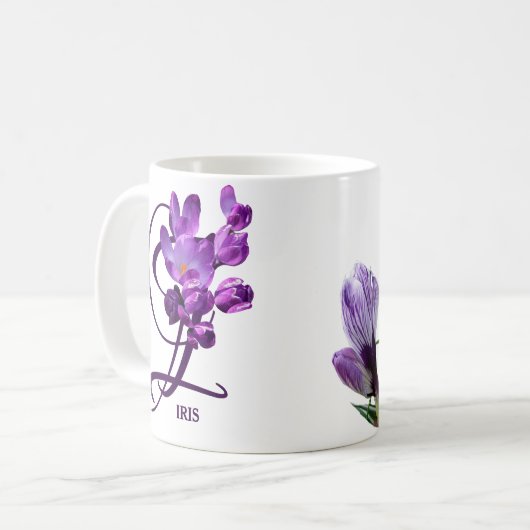 Mug Iris personnalisable nom fleurs de printemps viole (Devant gauche)