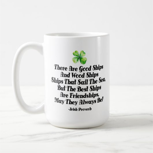 Mug Irish friendship proverb clover good ships friend (Gauche)