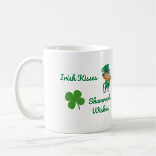 Mug Irish Kisses, souhaits Shamrocks avec Leprechaun