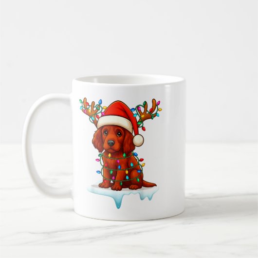 Mug Irish Setter Christmas Santa Hat Reindeer Lights P (Gauche)