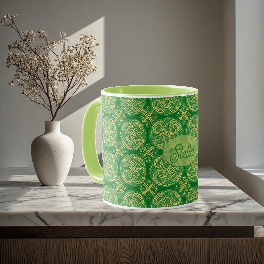 Mug Irish Shamrock Green Abstract Celtic Knot Inspired
