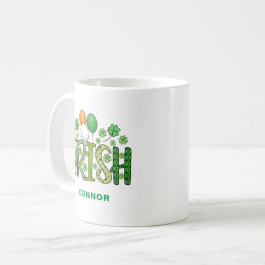 Mug Irlandais Colours Clover Facultatif Nom St Patrick (Devant gauche)