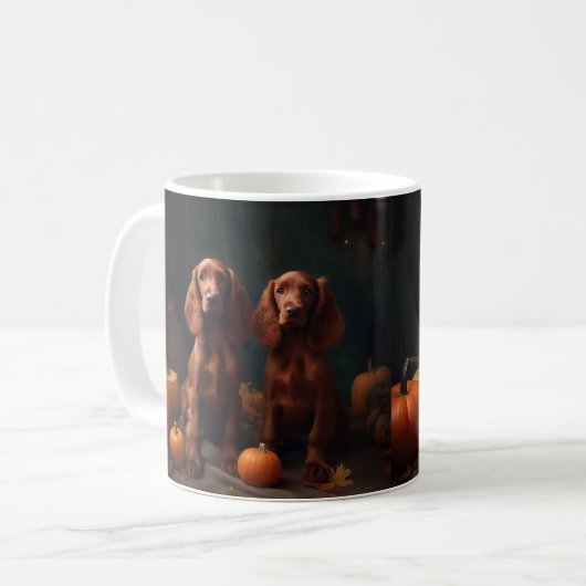 Mug Irlandais Red Setter Chiot Automne Citrouille de p (Devant gauche)