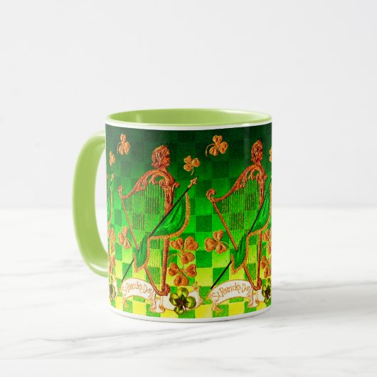 Mug IRLANDE HARP, OR VERT SHAMROCK St Patrick's Day (Devant gauche)