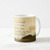 Mug Isaïe 64:4 Verset biblique Beau Océan Rivage (Devant droit)