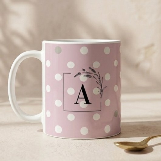 Mug Islamic Wedding Initial Blush Pink Polka Dot Nikah
