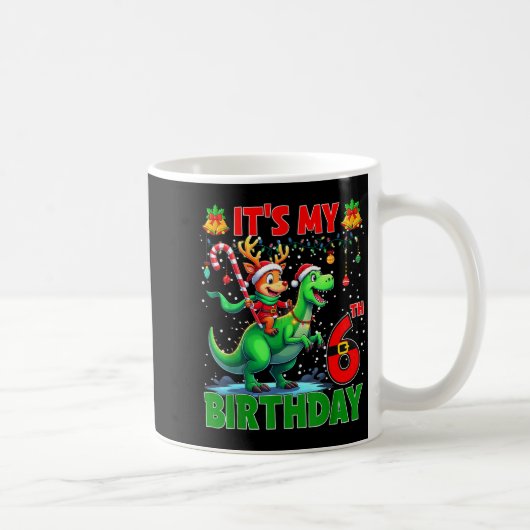 Mug It’s My 6th Birthday Xmas Reindeer Riding Dinosaur (Droite)