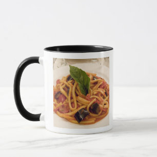 Mug Italie, Positano. Assiette de pâtes et aubergine.
