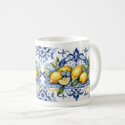 Mug Italien Amalfi bleu carrelage blanc et citrons (Devant droit)