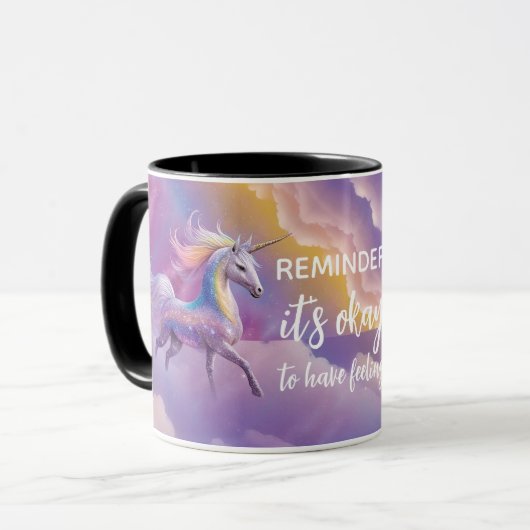 Mug It's okay to have feelings Sparkly Glitter Unicorn (Devant gauche)