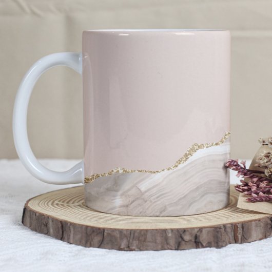 Mug Ivory Beige Taupe Agate Gold Glitter