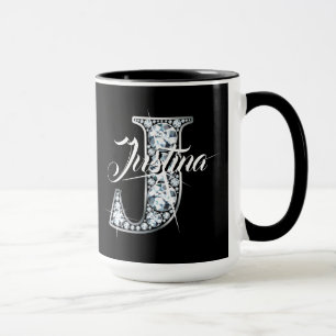 Mug J Faux Diamond Bling Monogram