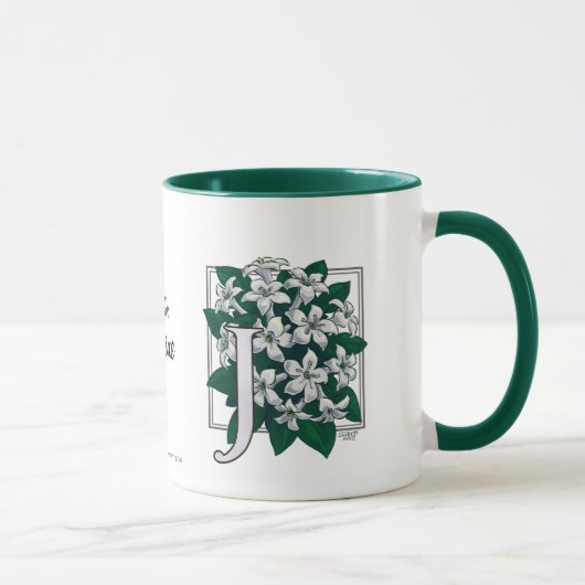 Mug J pour le monogramme de fleur de jasmin (Droite)