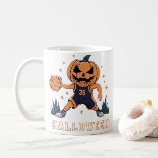 Mug Jack-o'-Lantern's Fiery Slam Dunk : Nuit d'Hallowe (Avec donut)