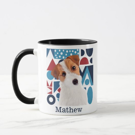 Mug Jack Russell Terrier Chien bleu et rouge géométriq (Gauche)