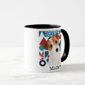 Mug Jack Russell Terrier Chien bleu et rouge géométriq (Devant droit)