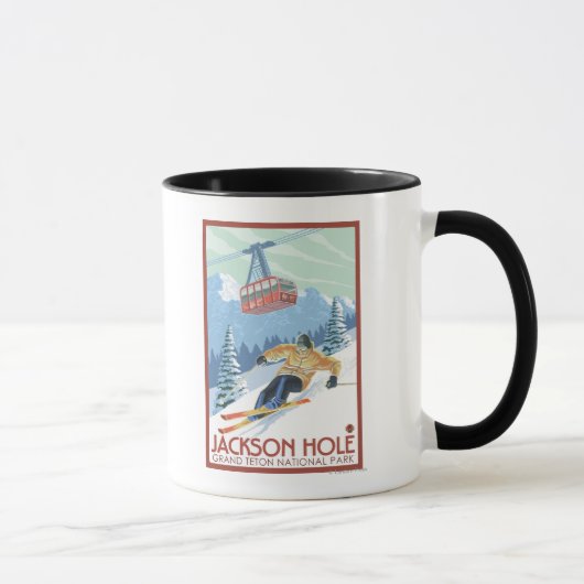 Mug Jackson Hole, Wyoming Skier et Tramway (Droite)