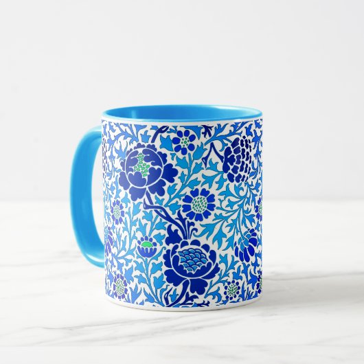 Mug Jacobean Floral, Navy, Blanc et Cerulean Blue (Devant gauche)