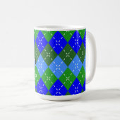 Mug Jacquard bleu et vert blanc piqûres personnalisées (Devant droit)