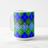 Mug Jacquard bleu et vert blanc piqûres personnalisées (Devant gauche)