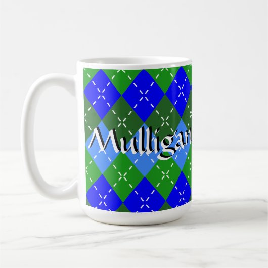 Mug Jacquard bleu et vert blanc piqûres personnalisées (Gauche)