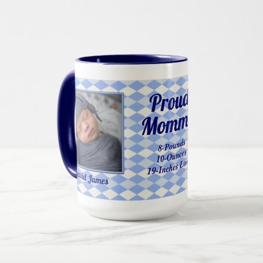 Mug Jacquard bleu Fier maman 2 Photo (Devant gauche)