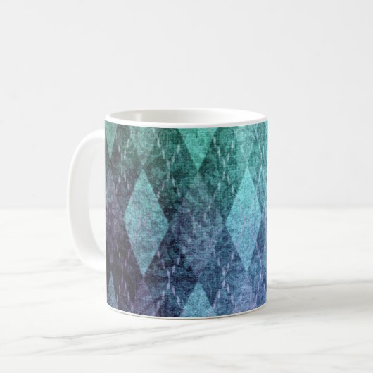 Mug Jacquard classique vintage bleu vert diamant motif (Devant gauche)
