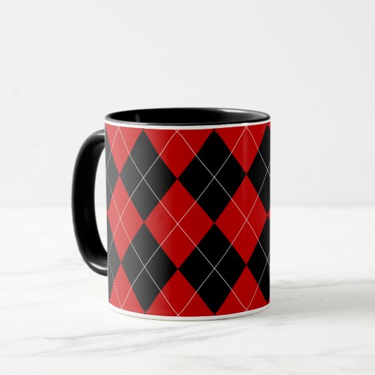 Mug Jacquard preppy Tartan Diamond Plaid Rouge Noir (Devant gauche)