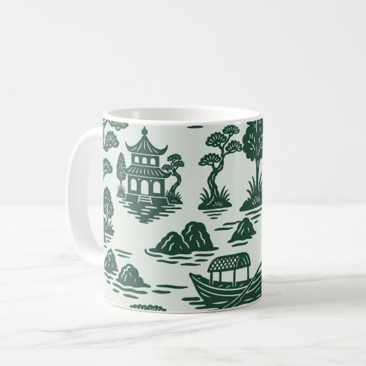 Mug Jade de saule avec Pagode et Bateau (Devant gauche)