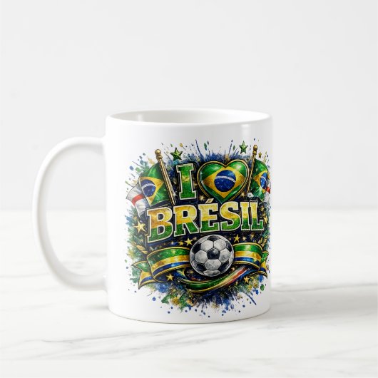 Mug J'adore Brésil 2026 Fan de foot (Gauche)