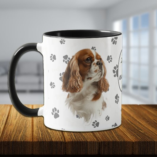 Mug J'adore l'empreinte de patte de Cavalier King Char