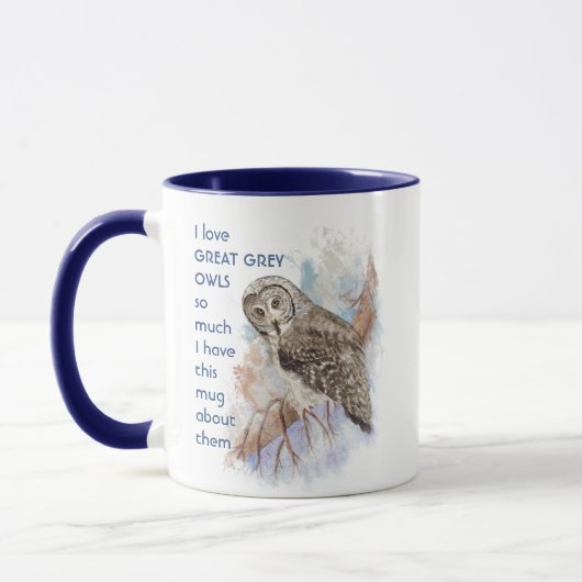 Mug J'adore les GRANDS OWLS GRIS tellement je me moque (Gauche)