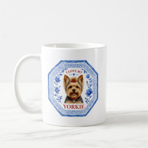 Mug J'adore mon yorkshire élégant bleu chinoiserie